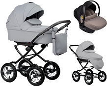 Детская коляска Indigo Barbara Eco Classic 3 в 1 с автокреслом Avionaut Cosmo Beige Be04 св.серая кожа