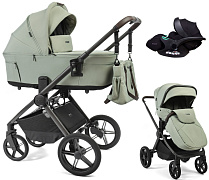 Детская коляска Peppy Soho 3 в 1 с автокреслом Verona Black Oregano (орегано), рама серо-бежевый