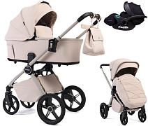 Детская коляска Peppy Monaco Plus 3 в 1 с автокреслом Verona Black Cream (кремовый), рама бежевая