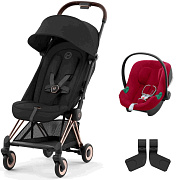 Коляска Cybex Coya Rosegold Frame Aton B2 i-Size Dynamic Red Sepia Black с дождевиком и бампером