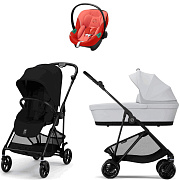 Коляска Cybex Melio Carbon Aton S2 i-Size Hibiscus Red 3 в 1 Magic Black с дождевиком/Fog Grey