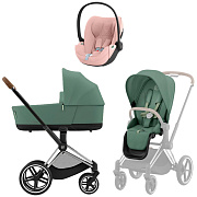 Коляска 3 в 1 Cybex Priam IV Chrome Brown complete и автокресло Cloud T i-Size Peach Pink Plus Leaf Green