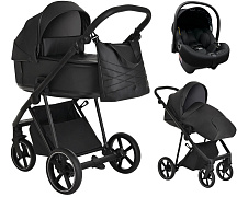 Детская коляска Roan Sol Кожа 3 в 1 с автокреслом Tutis Elo Lux EduSky Black RSL/2027 Black /Black/руч.Черный