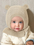 Шапка-шлем вязаная AmaroBaby Pure Love Warm зимняя с утеплителем молочный 38