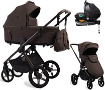 Детская коляска Peppy Soho 4 в 1 с автокреслом First и базой Brown (коричневый), рама серо-бежевый