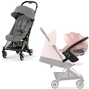 Коляска Cybex Coya Rosegold Frame Cloud T i-Size Peach Pink Plus Mirage Grey с дождевиком и бампером