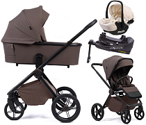 Детская коляска Peppy Monaco Plus 4 в 1 с автокреслом Verona Beige и базой Brownie (коричневый), рама черная