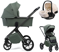 Детская коляска Peppy Monaco Plus 3 в 1 с автокреслом Verona Beige Oliva Green (зеленый), рама серая