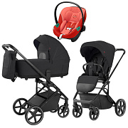 Коляска Carrello Alfa CRL-6522 2025 Cybex Aton S2 i-Size Hibiscus Red 3 в 1 Rock Black