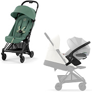Коляска Cybex Coya Matt Black Frame Cloud T i-Size Platinum White Plus Leaf Green с дождевиком и бампером