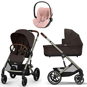 Коляска Cybex Balios S Lux TPE complete Cloud T Peach Pink Plus 3 в 1 Chocolate Brown с дождевиками