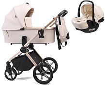 Детская коляска Peppy Monaco 3 в 1 с автокреслом Verona Beige Beige (бежевый), рама беж, шлифованный алюминий