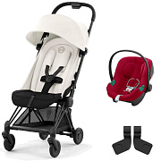 Коляска Cybex Coya Matt Black Frame Aton B2 i-Size Dynamic Red Off White с дождевиком и бампером