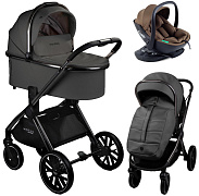 Детская коляска AmaroBaby Motus Premium Ecco 4 в 1 с автокреслом Rant Miro Moca и базой серый