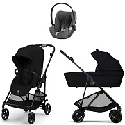 Коляска Cybex Melio Carbon Cloud T i-Size Mirage Grey Plus 3 в 1 Magic Black с дождевиками
