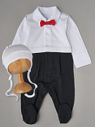 Комбинезон и шапочка-котелок Little Star Джентльмен 30392 (ЧЗ-мз) белый/графит 56