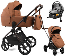 Детская коляска Peppy Monaco Thermo 4 в 1 с автокреслом Welldon Crown 2 Grey и базой Biscuit (бисквит), рама серо-коричневая