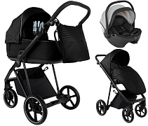 Детская коляска Roan Sol Vintage Leather 2.0 3 в 1 с автокреслом Pituso Baesa Pro Black,Beige Canopy SL/10/L Black/Black/руч.Черный