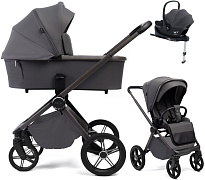 Детская коляска Peppy Monaco Plus 4 в 1 с автокреслом Jovikids Aria Black и базой Antrazit (графитовый), рама серая