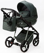Детская коляска Adamex Quantum Superstar Deluxe 3 в 1 Q-STAR140-K (Т.ЗЕЛЕН.КОЖА+Т.ЗЕЛЕН.ДНО+ХРОМ.РАМА)