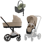Коляска Cybex Priam IV Rosegold complete Cloud T Sage Green Plus Base T 4 в 1 Cozy Beige