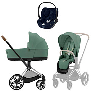 Коляска Cybex Priam IV Chrome Brown complete Cloud T Rebellious Luxury Denim Blue 3 в 1 Leaf Green