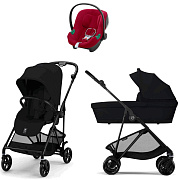Коляска Cybex Melio Carbon Aton B2 i-Size Dynamic Red 3 в 1 Magic Black с дождевиками