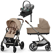 Коляска Cybex Balios S Lux TPE complete Aton S2 Lava Grey Base One 4 в 1 Almond Beige с дождевиками