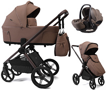 Детская коляска Peppy Soho 3 в 1 с автокреслом Verona Brown Cappuccino (капучино) рама шоколад