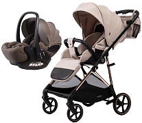 Прогулочная коляска Peppy Amici с автокреслом Verona Brown Beige рама Gold