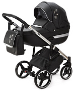 Детская коляска Adamex Cortina Deluxe 2 в 1 CT334/A (ЧЕРН.КОЖА+СЕРЕБ.ОТДЕЛКА+ХРОМ РАМА)
