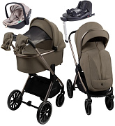 Детская коляска AmaroBaby Genius 4 в 1 с автокреслом Rant Miro Beige и базой коричневый