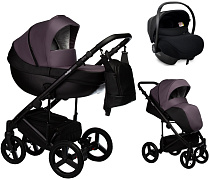 Детская коляска Indigo Tour Eco 3 в 1 с автокреслом Avionaut Cosmo Black Te08 черная кожа+фиолетовый