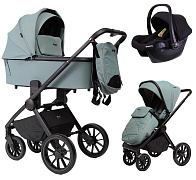Детская коляска Peppy Monaco 3 в 1 с автокреслом Rise Black Mint (мятный), рама черная