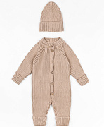 Комбинезон вязаный AmaroBaby Pure Love Tot демисезонный с шапочкой бежевый, 80 80