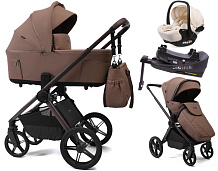Детская коляска Peppy Soho 4 в 1 с автокреслом Verona Beige и базой Cappuccino (капучино) рама шоколад
