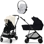 Коляска Cybex Melio Carbon Cloud G i-Size Fog Grey 3 в 1 Canvas White/Magic Black с дождевиками