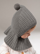 Шапка-шлем вязаная AmaroBaby Bonny зимняя с утеплителем ЧЗ серый 44