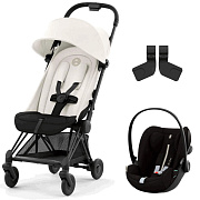 Коляска Cybex Coya Matt Black Frame Cloud G i-Size Moon Black Plus Off White с дождевиком и бампером