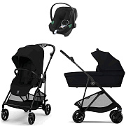 Коляска Cybex Melio Carbon Aton B2 i-Size Volcano Black 3 в 1 Magic Black с дождевиками