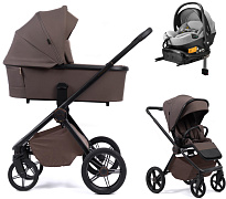 Детская коляска Peppy Monaco Plus 4 в 1 с автокреслом Welldon Crown 2 Grey и базой Brownie (коричневый), рама черная