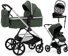 Коляска Agex Life 4 в 1 хромированная рама с автокреслом i-Safe Grey и базой ALC613 Crocodile (Зеленый)
