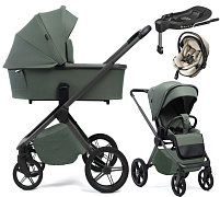 Детская коляска Peppy Monaco Plus 4 в 1 с автокреслом Welldon Crown 2 Beige и базой Oliva Green (зеленый), рама серая
