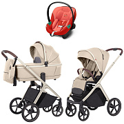 Коляска Carrello Vector CRL-6550 и автокресло Cybex Aton S2 Hibiscus Red 3 в 1 Seashell Beige
