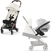 Коляска Cybex Coya Rosegold Frame Cloud T i-Size Platinum White Plus Off White с дождевиком и бампером