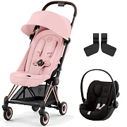 Коляска Cybex Coya Rosegold Frame Cloud G i-Size Magic Black 2 в 1 Peach Pink с дождевиком и бампером