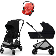 Коляска Cybex Melio Carbon Aton S2 i-Size Hibiscus Red 3 в 1 Magic Black с дождевиками