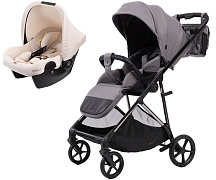 Прогулочная коляска Peppy Amici с автокреслом Rise Milk Grey рама Black Chrome