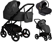 Детская коляска Indigo Lamar 3 в 1 с автокреслом Avionaut Cosmo Black La07 т.серая кожа