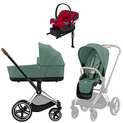 Коляска Cybex Priam IV Chrome Brown complete Aton B2 Dynamic Red Base One 3 в 1 Leaf Green